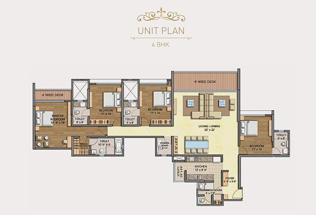 Floor plan of 4 BHK 1781 Sq. Ft. Apartment in Runwal Ebony, Mumbai