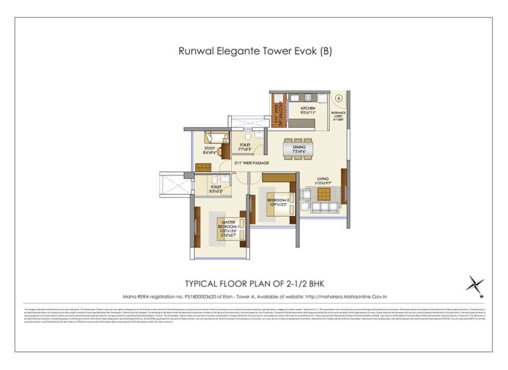 Floor plan of 2 BHK 981 Sq. Ft. Apartment in Runwal Elegante, Mumbai