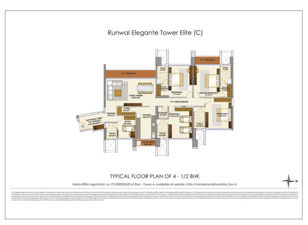 Floor plan of 4 BHK 1658 Sq. Ft. Apartment in Runwal Elegante, Mumbai