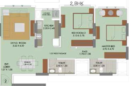 Floor plan of 2 BHK 640 Sq. Ft. Apartment in Runwal Elina, Mumbai