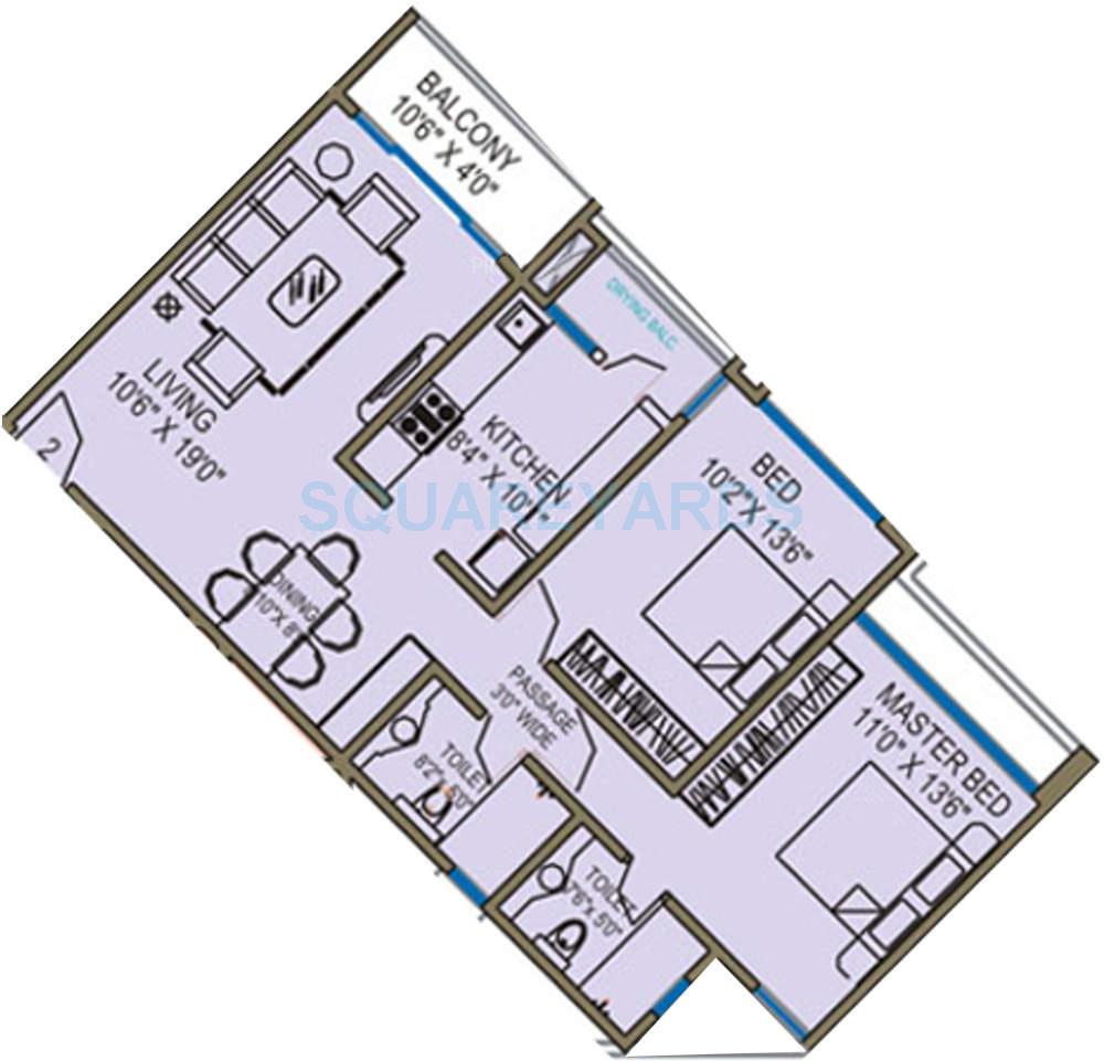 Floor plan of 2 BHK 1175 Sq. Ft. Apartment in Runwal Grand, Mumbai