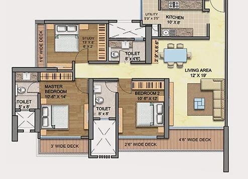 Floor plan of 3 BHK 1214 Sq. Ft. Apartment in Runwal Greens Pinewood, Mumbai