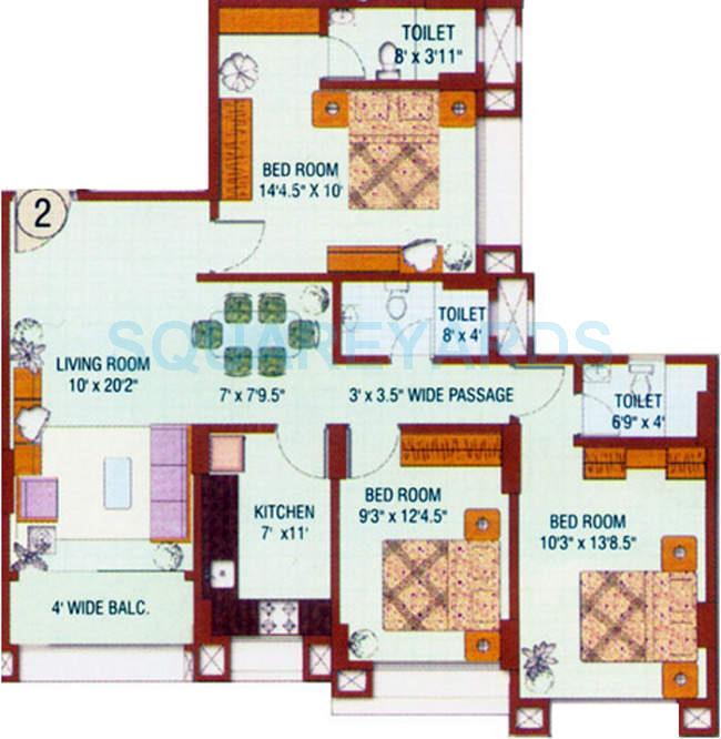3 BHK 1275 Sq. Ft. Apartment