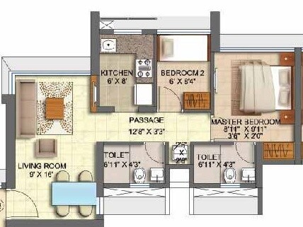 Floor plan of 1 BHK 430 Sq. Ft. Apartment in Runwal Orchid, Mumbai