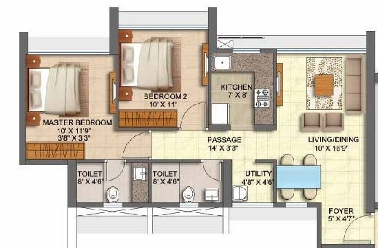 Floor plan of 2 BHK 665 Sq. Ft. Apartment in Runwal Orchid, Mumbai