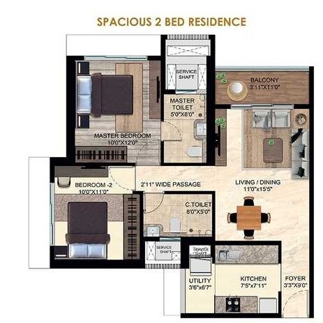 Floor plan of 2 BHK 643 Sq. Ft. Apartment in Runwal Sanctuary, Mumbai
