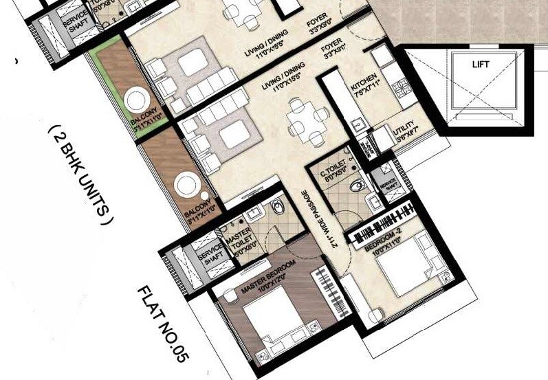 Floor plan of 2 BHK 819 Sq. Ft. Apartment in Runwal Sanctuary, Mumbai