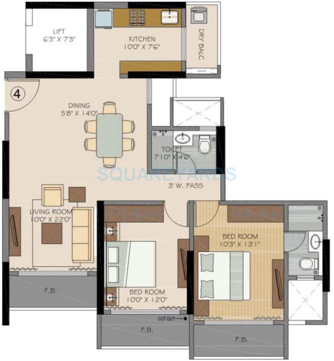 2 BHK 1265 Sq. Ft. Apartment
