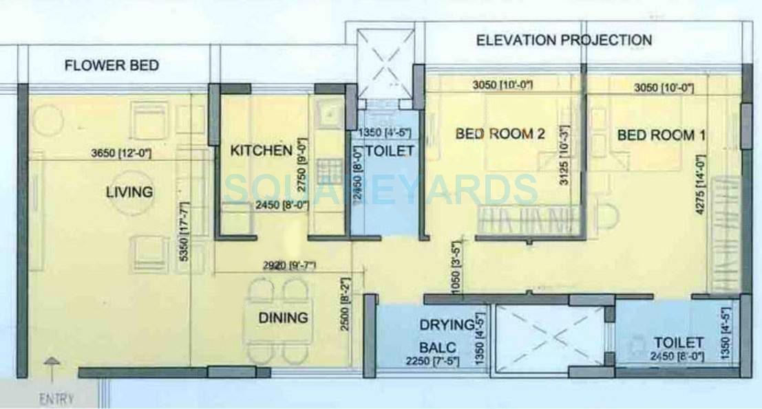 Floor plan of 2 BHK 1225 Sq. Ft. Apartment in Runwal The Orchard Residency, Mumbai