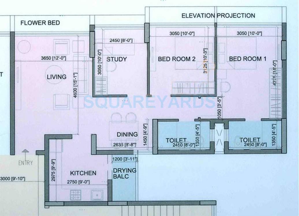 Floor plan of 2 BHK 1360 Sq. Ft. Apartment in Runwal The Orchard Residency, Mumbai