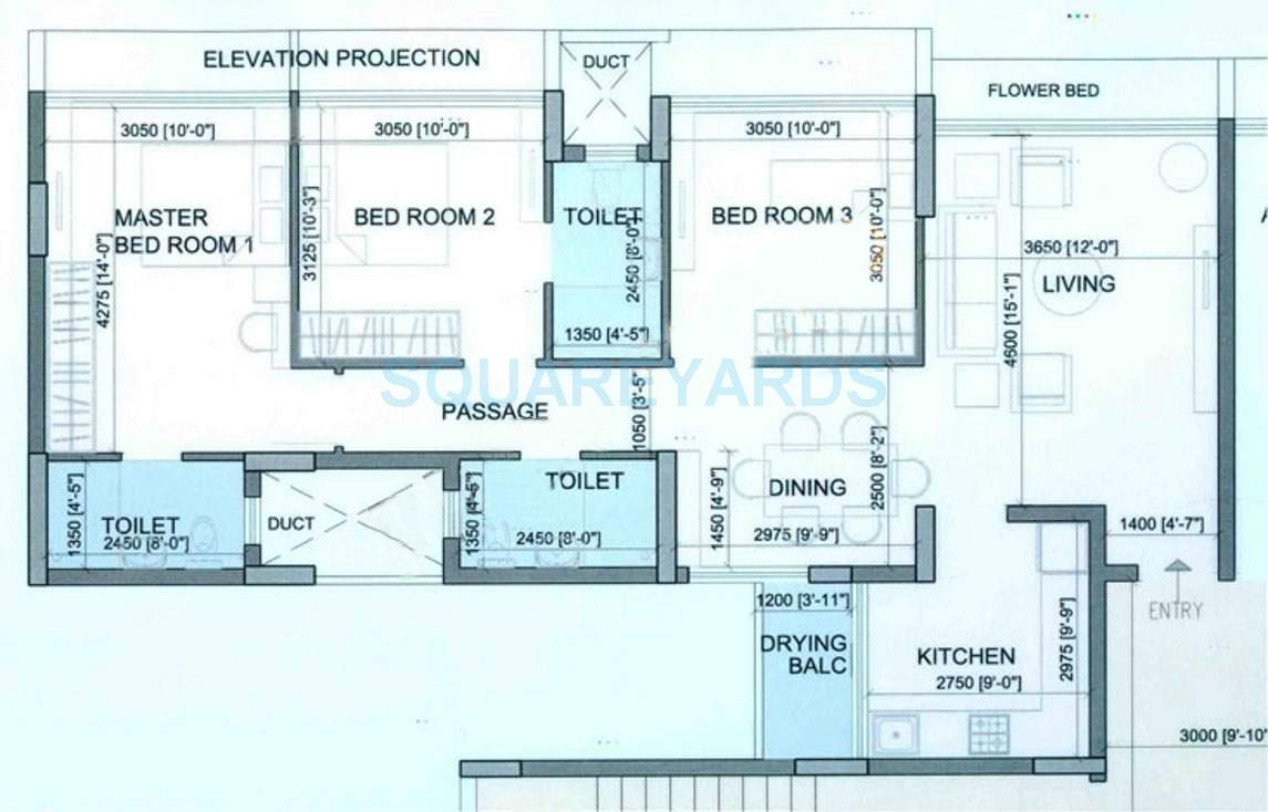 Floor plan of 3 BHK 1445 Sq. Ft. Apartment in Runwal The Orchard Residency, Mumbai