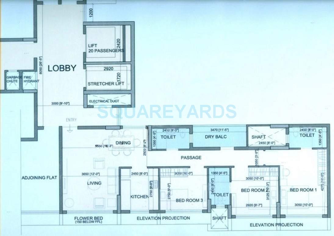 Floor plan of 3 BHK 1490 Sq. Ft. Apartment in Runwal The Orchard Residency, Mumbai