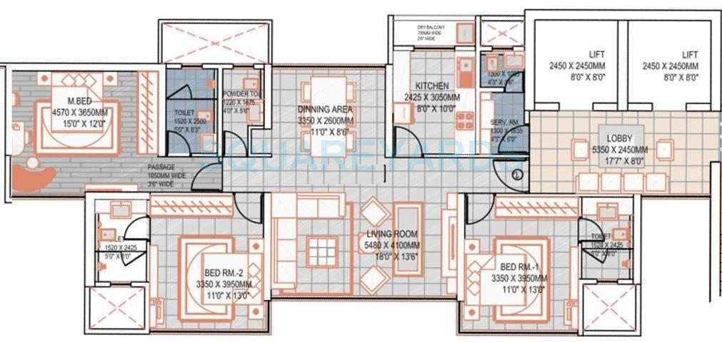 Floor plan of 3 BHK 1278 Sq. Ft. Apartment in Runwal The Reserve, Mumbai