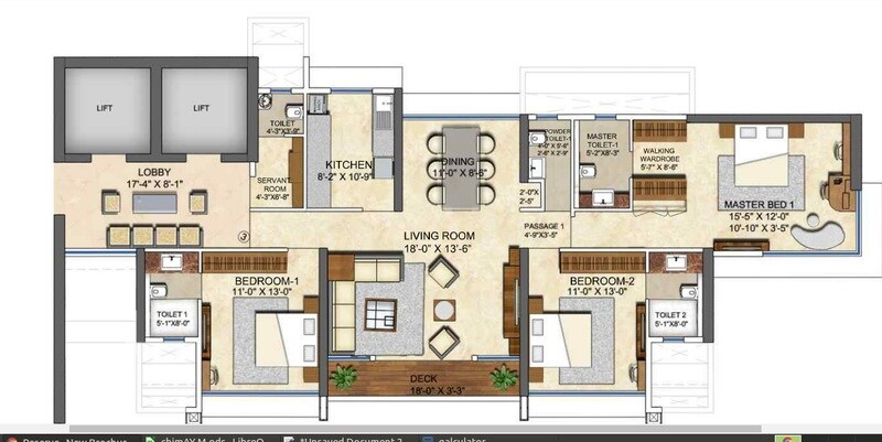Floor plan of 3 BHK 1475 Sq. Ft. Apartment in Runwals The Reserve, Mumbai