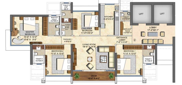 Floor plan of 4 BHK 1500 Sq. Ft. Apartment in Runwals The Reserve, Mumbai