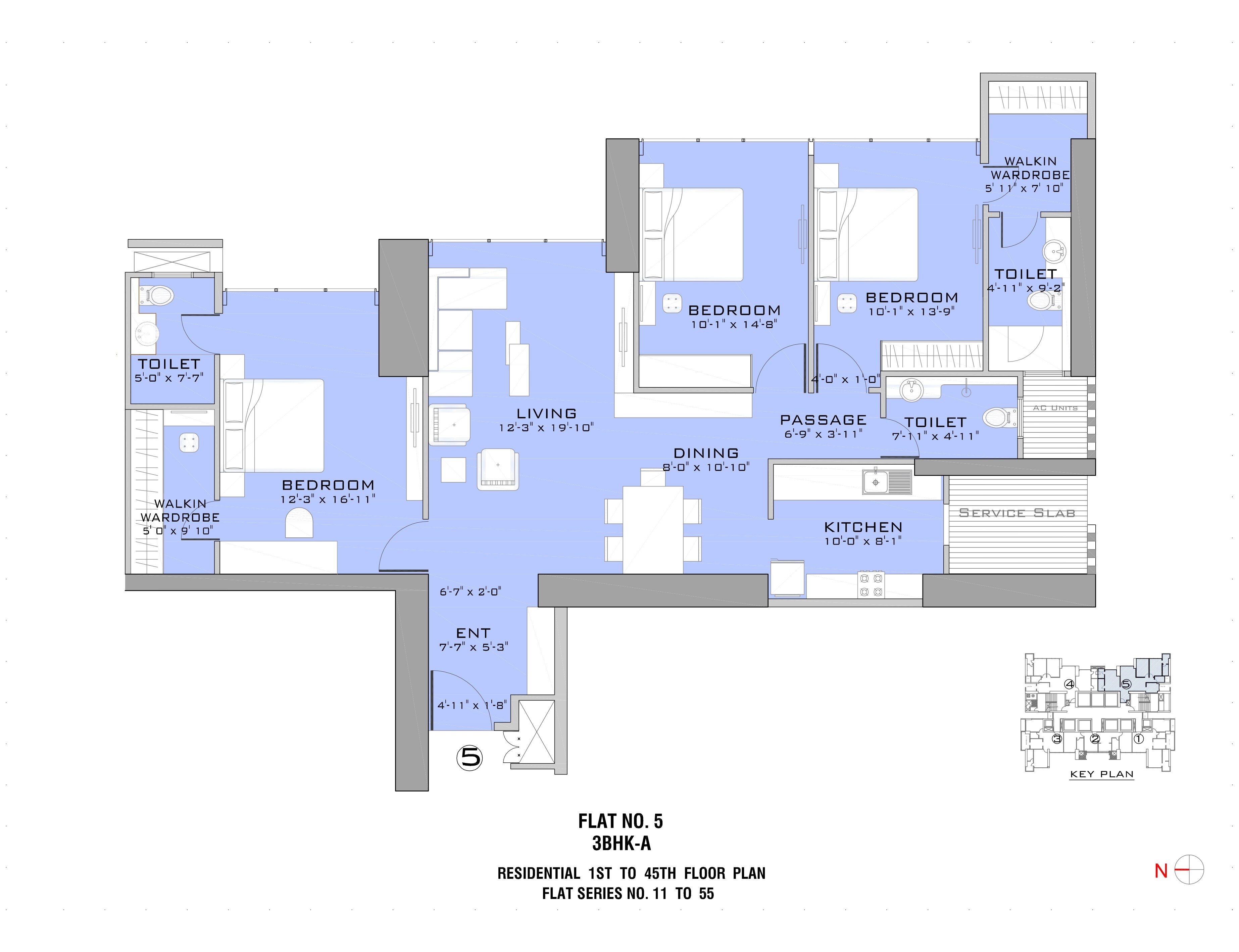 Floor plan of 3 BHK 1351 Sq. Ft. Apartment in Ruparel Ariana, Mumbai