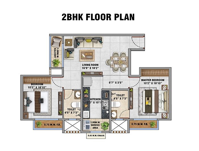 2 BHK 785 Sq. Ft. Apartment