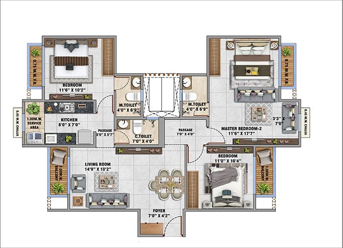 3 BHK 1032 Sq. Ft. Apartment