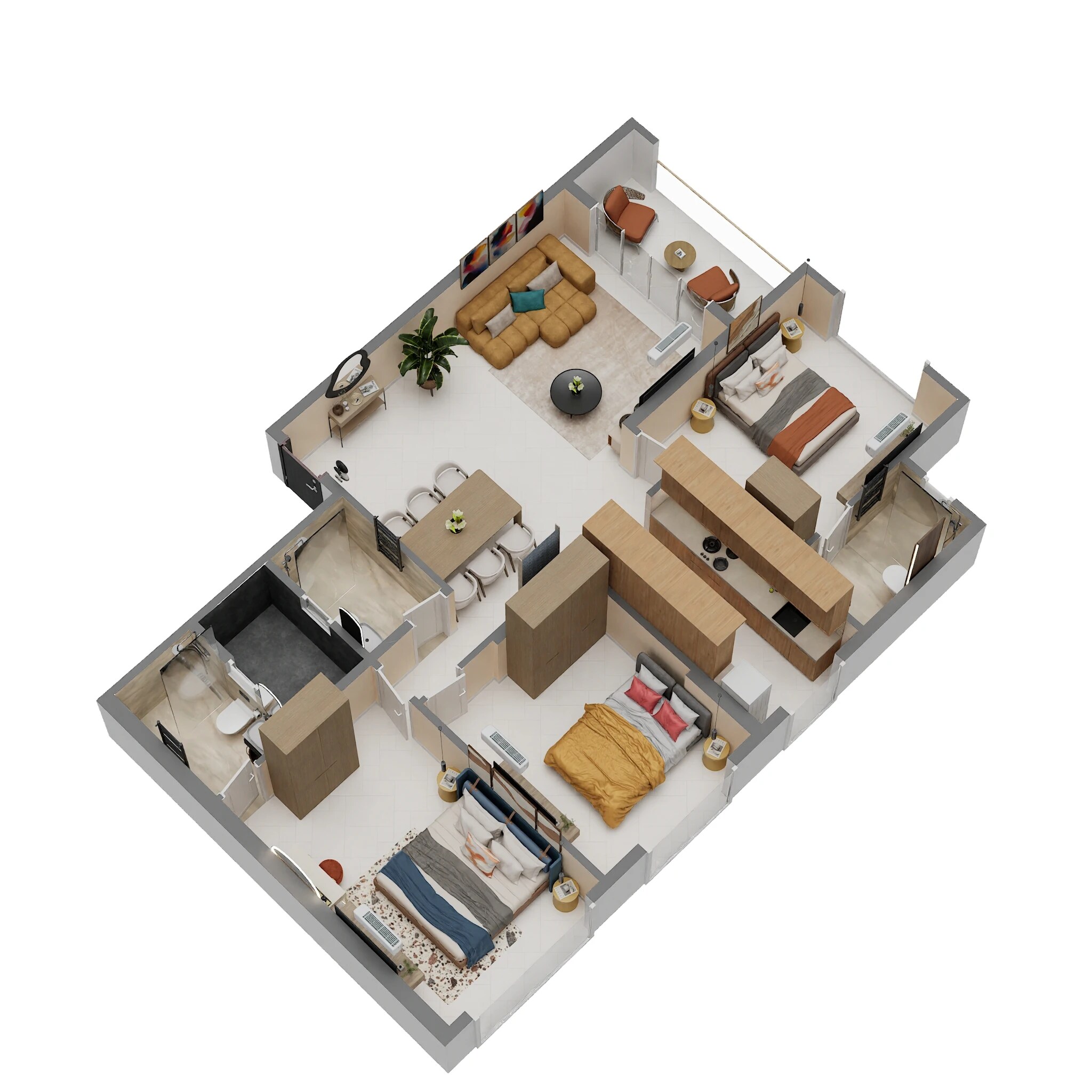 Floor plan of 3 BHK 1032 Sq. Ft. Apartment in Ruparel Arista, Mumbai