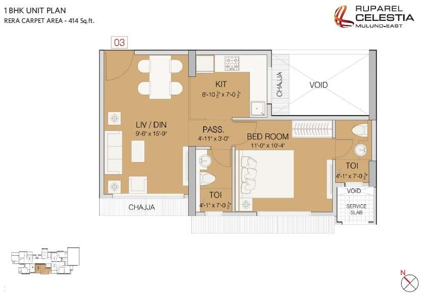 1 BHK 414 Sq. Ft. Apartment in Ruparel Celestia