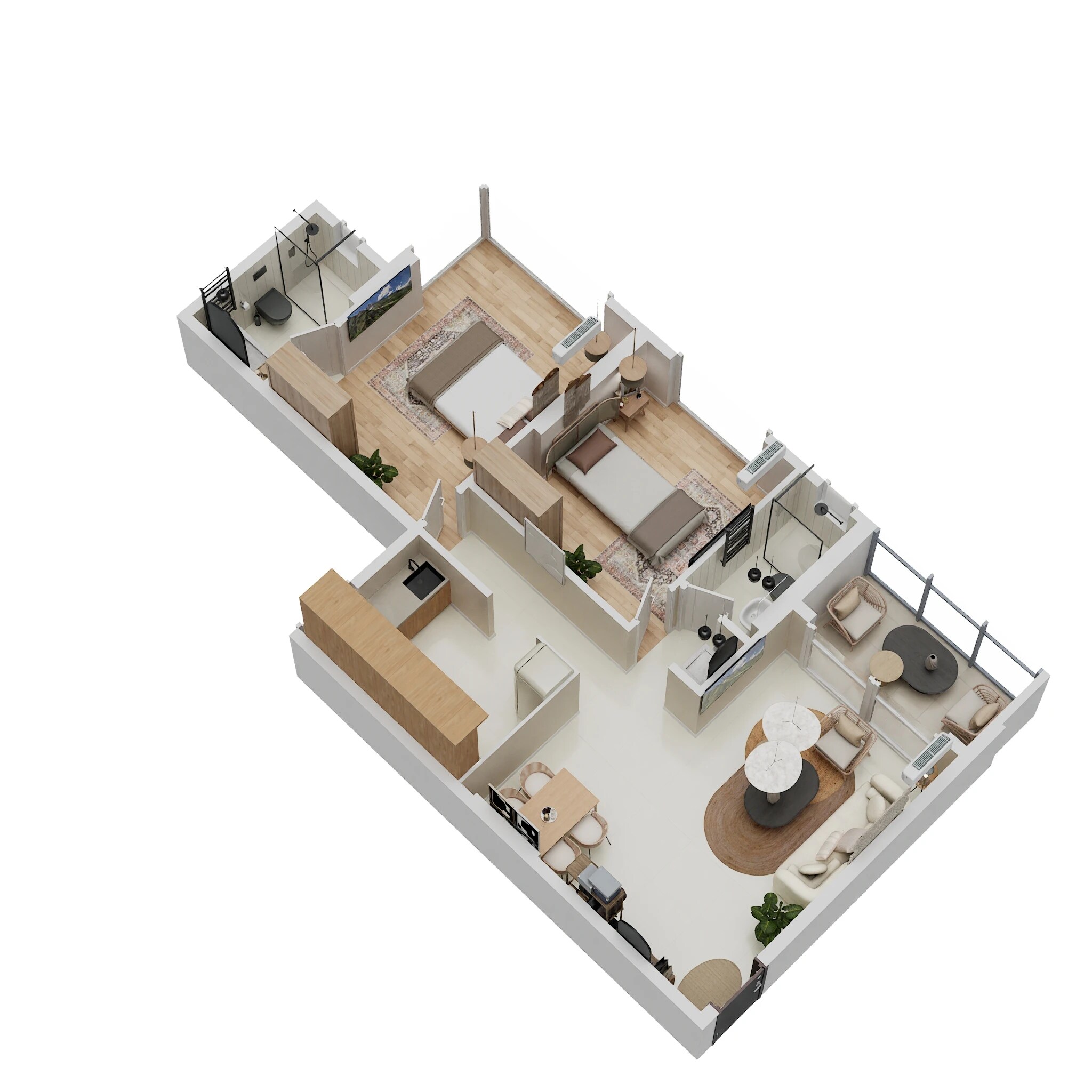 Floor plan of 2 BHK 728 Sq. Ft. Apartment in Ruparel Celestia, Mumbai