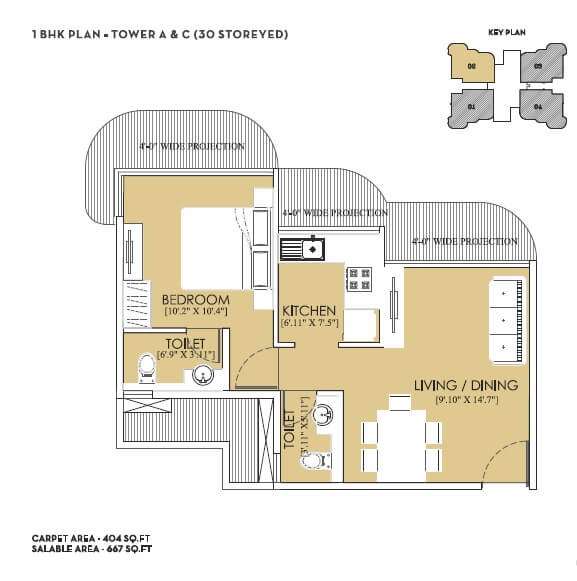 1 BHK 667 Sq. Ft. Apartment in Ruparel Codename West Park