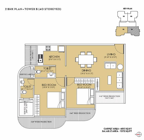 2 BHK 1072 Sq. Ft. Apartment