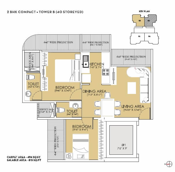 2 BHK 815 Sq. Ft. Apartment