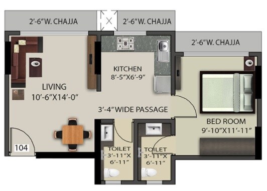 1 BHK 425 Sq. Ft. Apartment