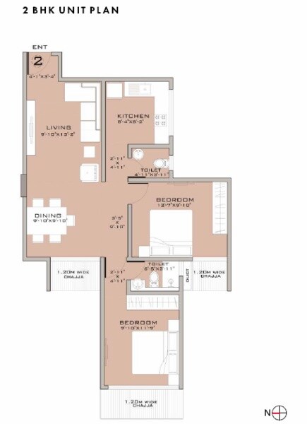 Floor plan of 2 BHK 458 Sq. Ft. Apartment in Ruparel Elavia, Mumbai