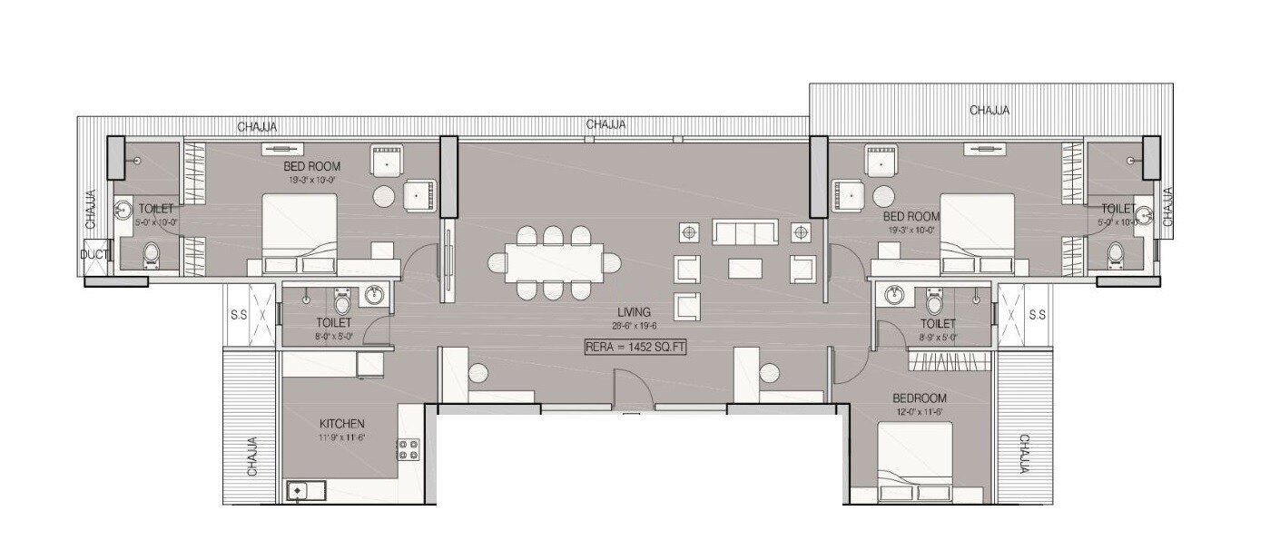 Floor plan of 3 BHK 1452 Sq. Ft. Apartment in Ruparel Iris, Mumbai