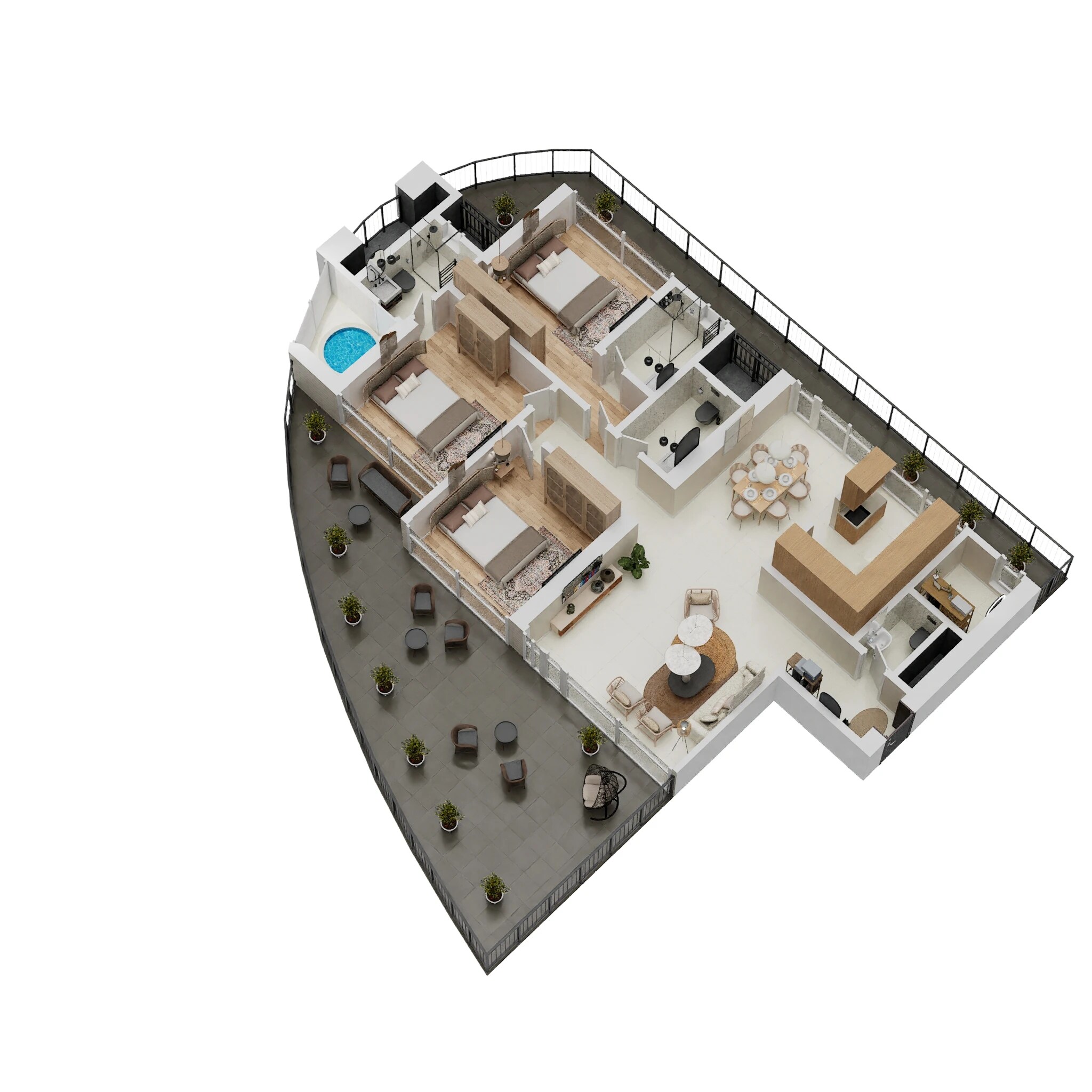 Floor plan of 3 BHK 1019 Sq. Ft. Apartment in Ruparel Jewel, Mumbai