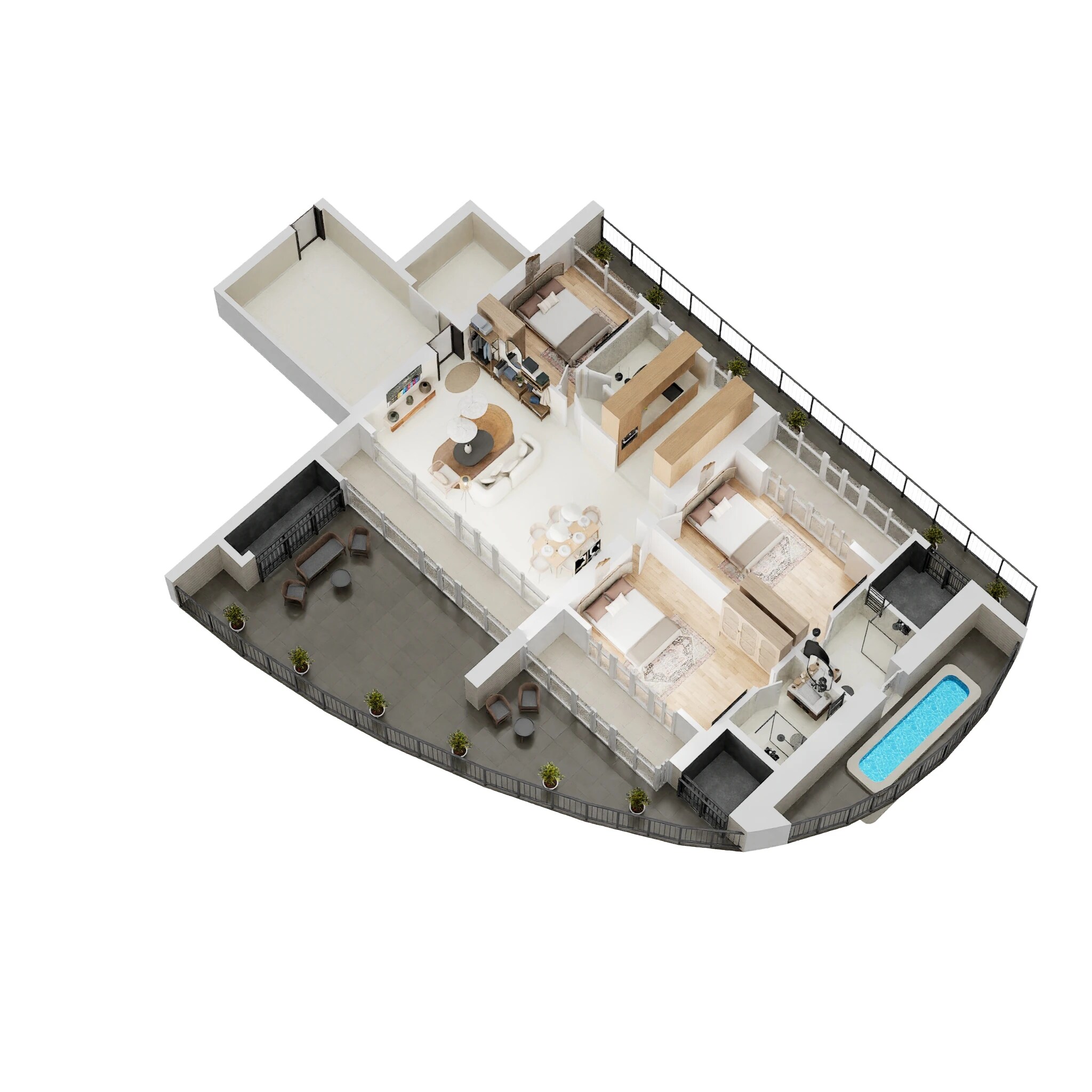 Floor plan of 3 BHK 987 Sq. Ft. Apartment in Ruparel Jewel, Mumbai