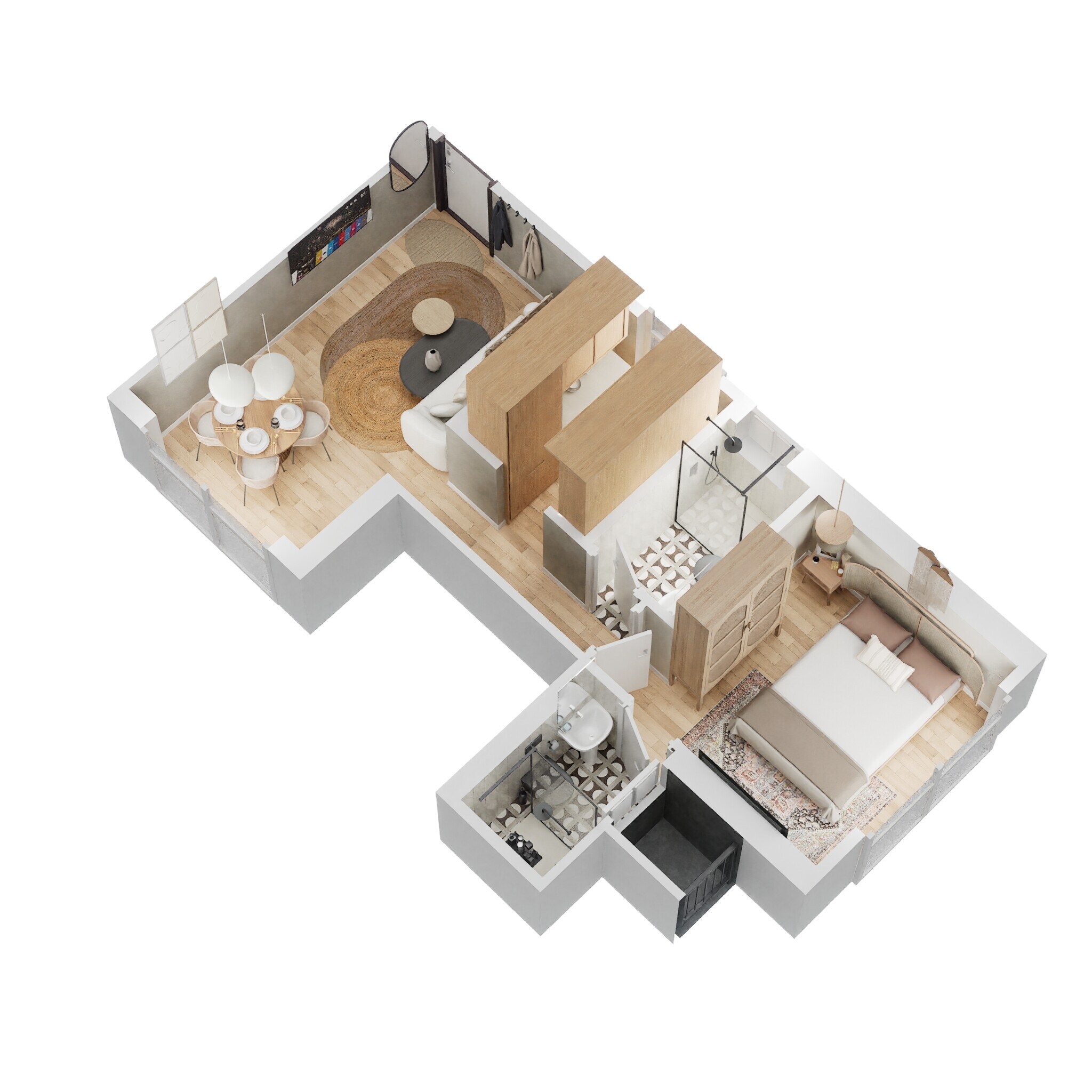 Floor plan of 1 BHK 515 Sq. Ft. Apartment in Ruparel Luminare, Mumbai