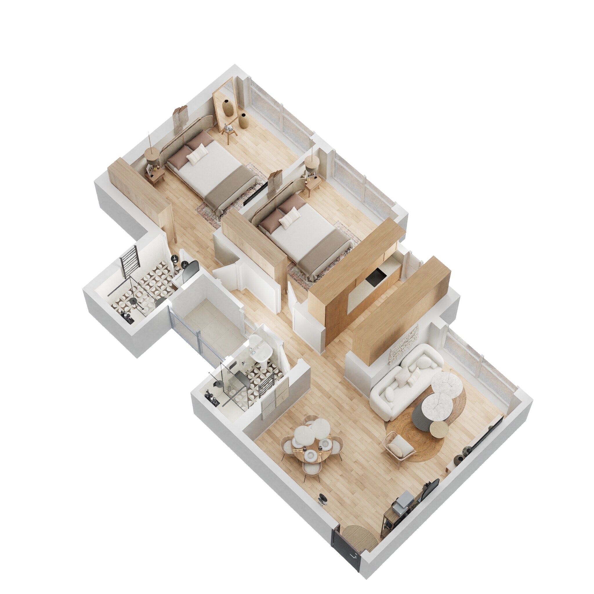 Floor plan of 2 BHK 675 Sq. Ft. Apartment in Ruparel Luminare, Mumbai