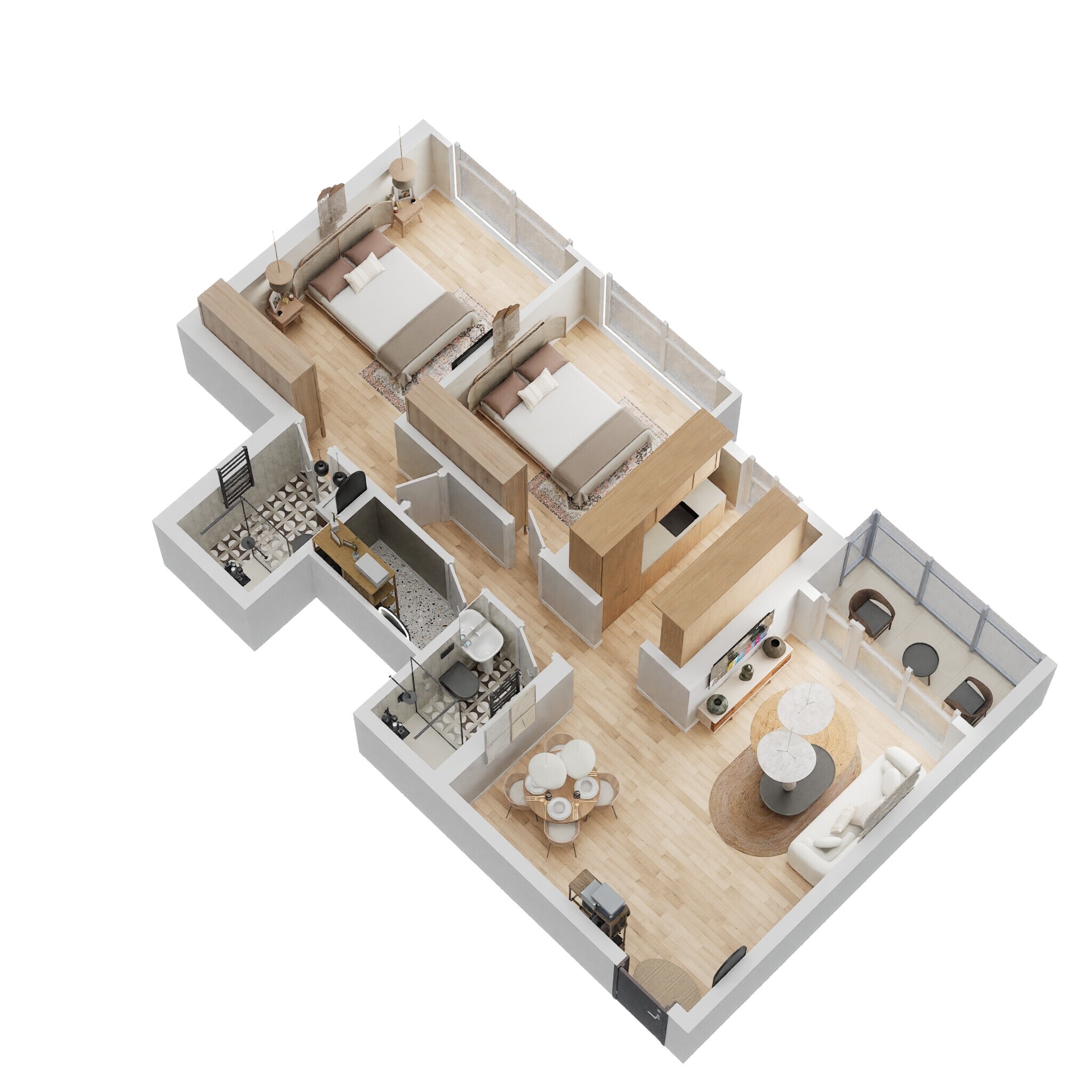 Floor plan of 2 BHK 757 Sq. Ft. Apartment in Ruparel Luminare, Mumbai