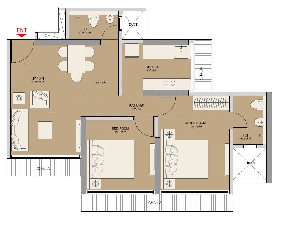2 BHK 618 Sq. Ft. Apartment