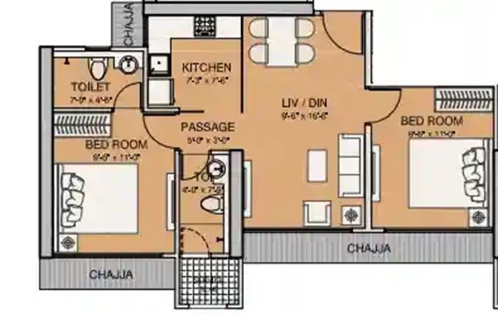 2 BHK 520 Sq. Ft. Apartment