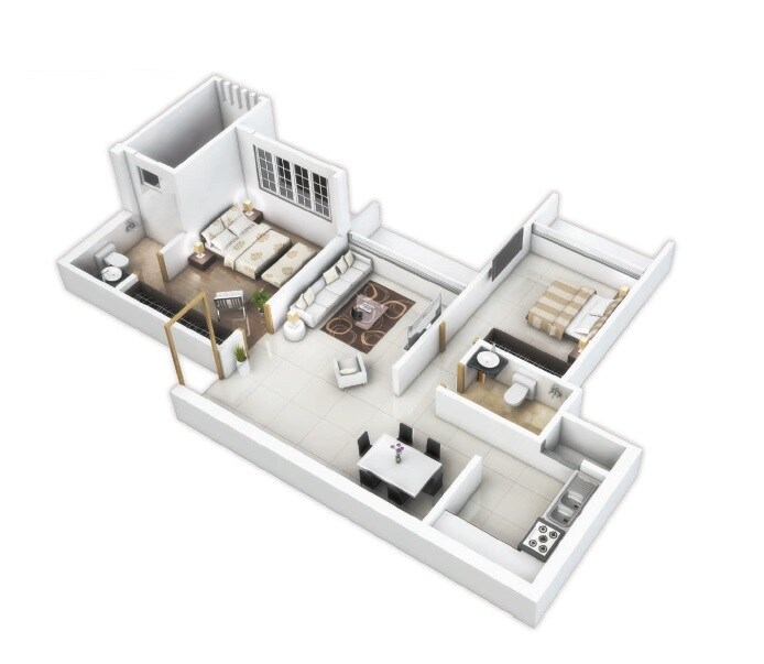 Floor plan of 2 BHK 814 Sq. Ft. Apartment in Ruparel Orion, Mumbai