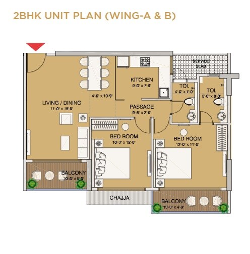 Floor plan of 2 BHK Apartment - 860 sq. ft. in Ruparel Panache, Mumbai