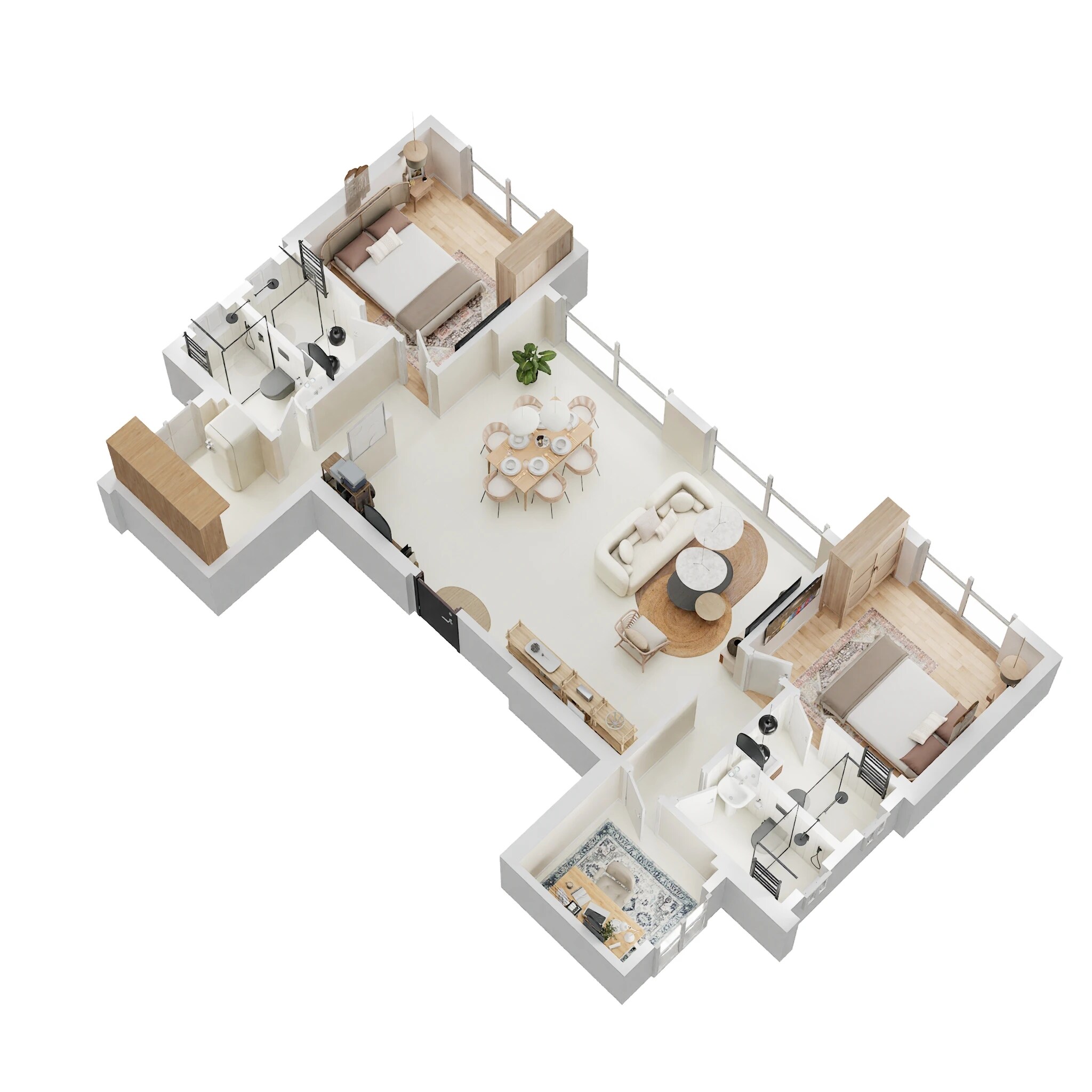 Floor plan of 3 BHK 844 Sq. Ft. Apartment in Ruparel Premia, Mumbai
