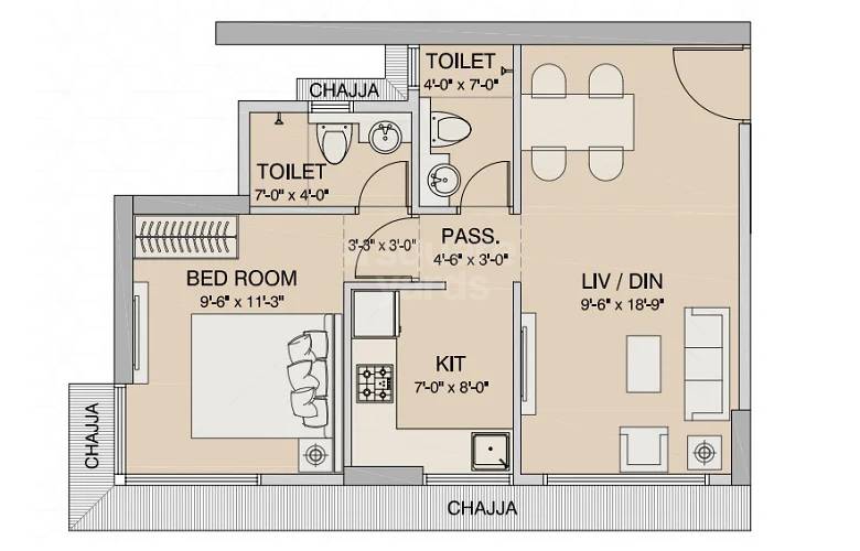 1 BHK 438 Sq. Ft. Apartment in Ruparel Pristine