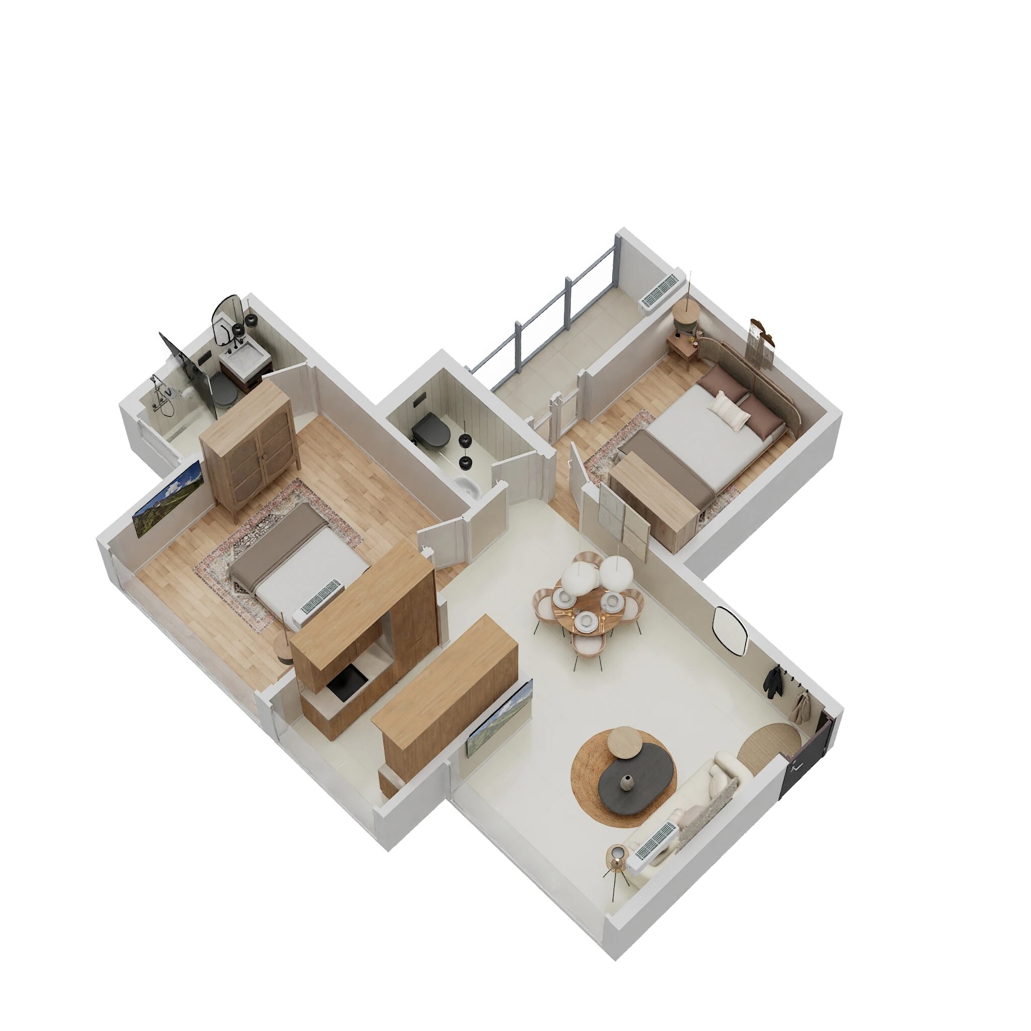 Floor plan of 2 BHK 619 Sq. Ft. Apartment in Ruparel Sky Green, Mumbai