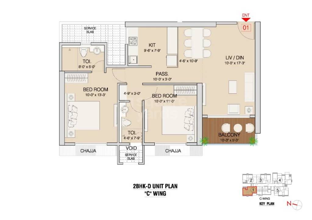 Floor plan of 2 BHK 744 Sq. Ft. Apartment in Ruparel Stardom, Mumbai