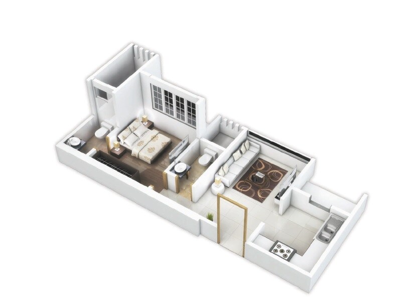 Floor plan of 1 BHK 482 Sq. Ft. Apartment in Ruparel The Orion, Mumbai