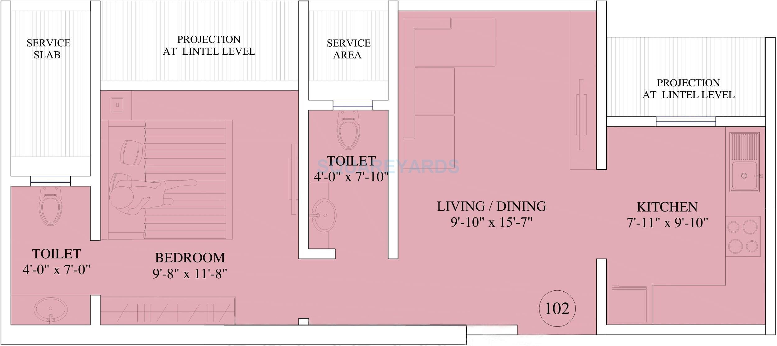 Floor plan of 1 BHK 447 Sq. Ft. Apartment in Ruparel The Orion, Mumbai