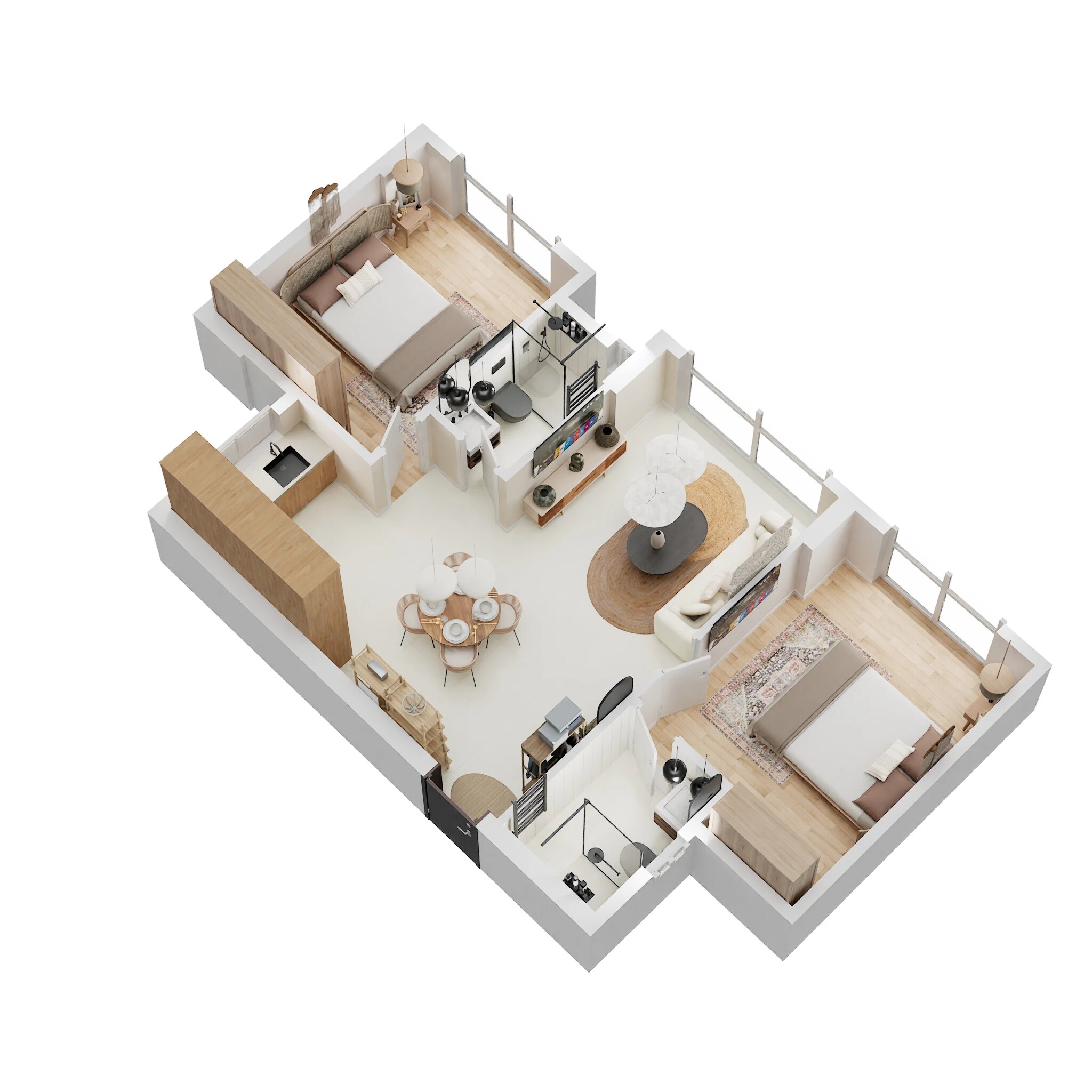 Floor plan of 2 BHK 595 Sq. Ft. Apartment in Ruparel Urbana, Mumbai
