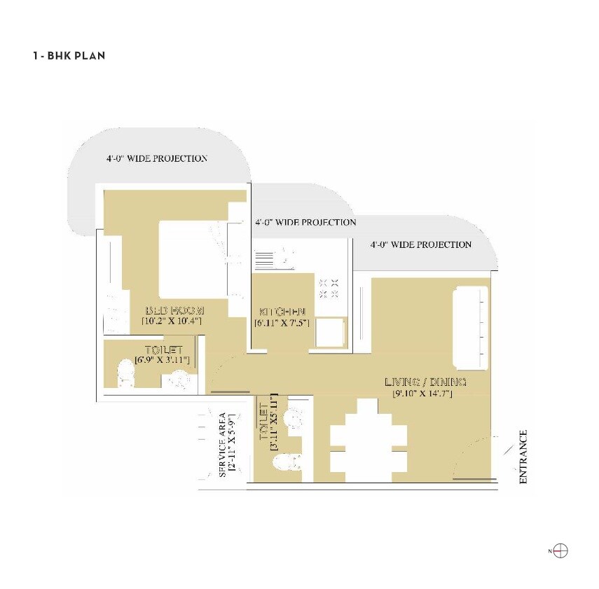 1 BHK 667 Sq. Ft. Apartment
