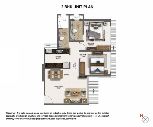 2 BHK 692 Sq. Ft. Apartment in Ruparel Zion