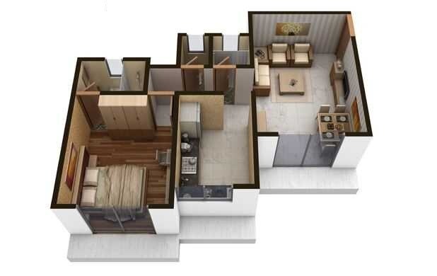 Floor plan of 1 BHK 369 Sq. Ft. Apartment in Rupji Vedant, Mumbai